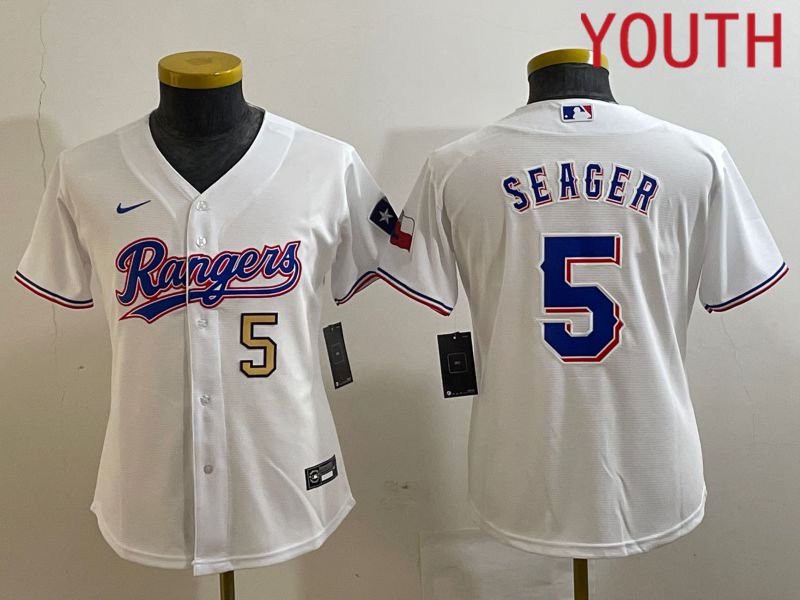 Youth Texas Rangers #5 Seager White Game Nike 2023 MLB Jersey style 2->youth mlb jersey->Youth Jersey